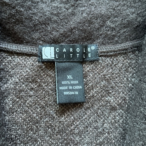 Carole Little 100% Wool Cardigan Gray Herringbone Shawl Collar Size XL - Picture 2 of 6